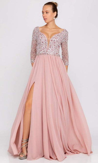 Terani Couture - 2011M2464 Embellished Plunging V Neck Gown Mother of the Bride Dresses 00 / Blush