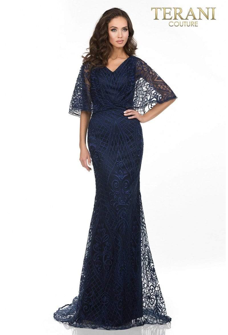 Terani Couture - 2011M2466 Embroidered V-Neck Cape Dress Mother of the Bride Dresses