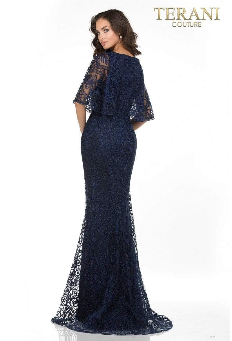 Terani Couture - 2011M2466 Embroidered V-Neck Cape Dress Mother of the Bride Dresses