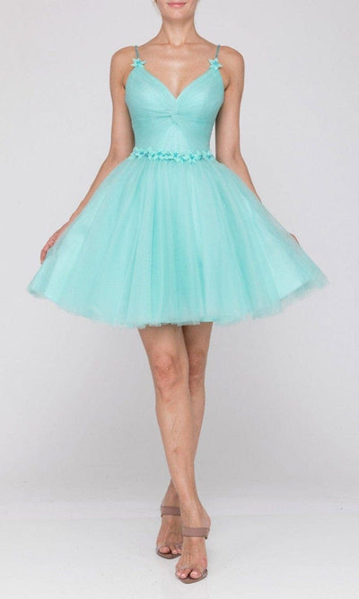 Terani Couture - 2011P1024 Floral Accented Tulle Dress Special Occasion Dress 00 / Tiffany