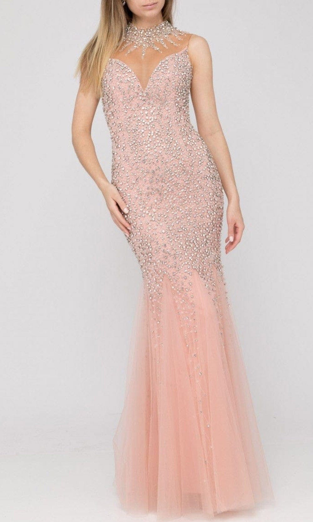 Terani Couture - 2011P1133 Bejeweled Mermaid Gown Special Occasion Dress 00 / Blush