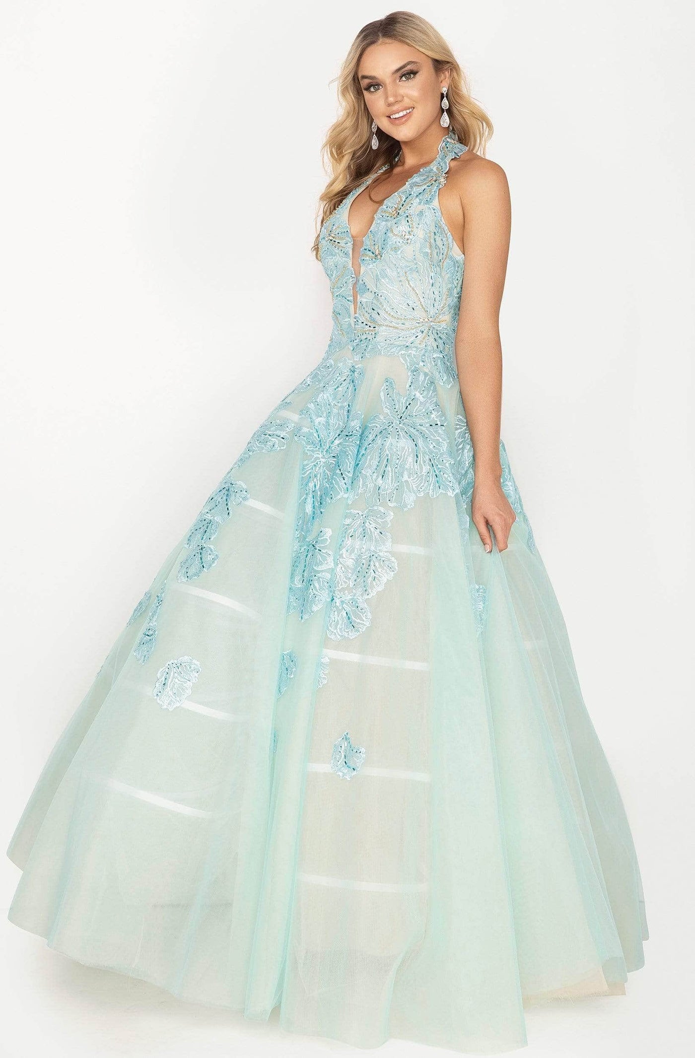 Terani Couture 2011P1174 - Halter Embroidered Ballgown Prom Dresses 14 /Dusty Blue