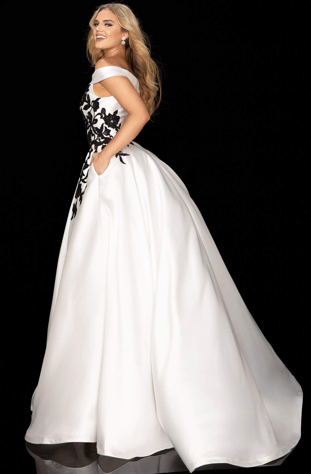 Terani Couture - 2011P1229 Trailing Floral Appliqued Off Shoulder Gown Prom Dresses