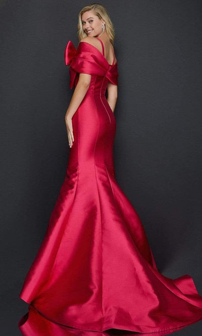 Terani Couture - 2012E2279SC Bow Accented Satin Mermaid Gown In Red