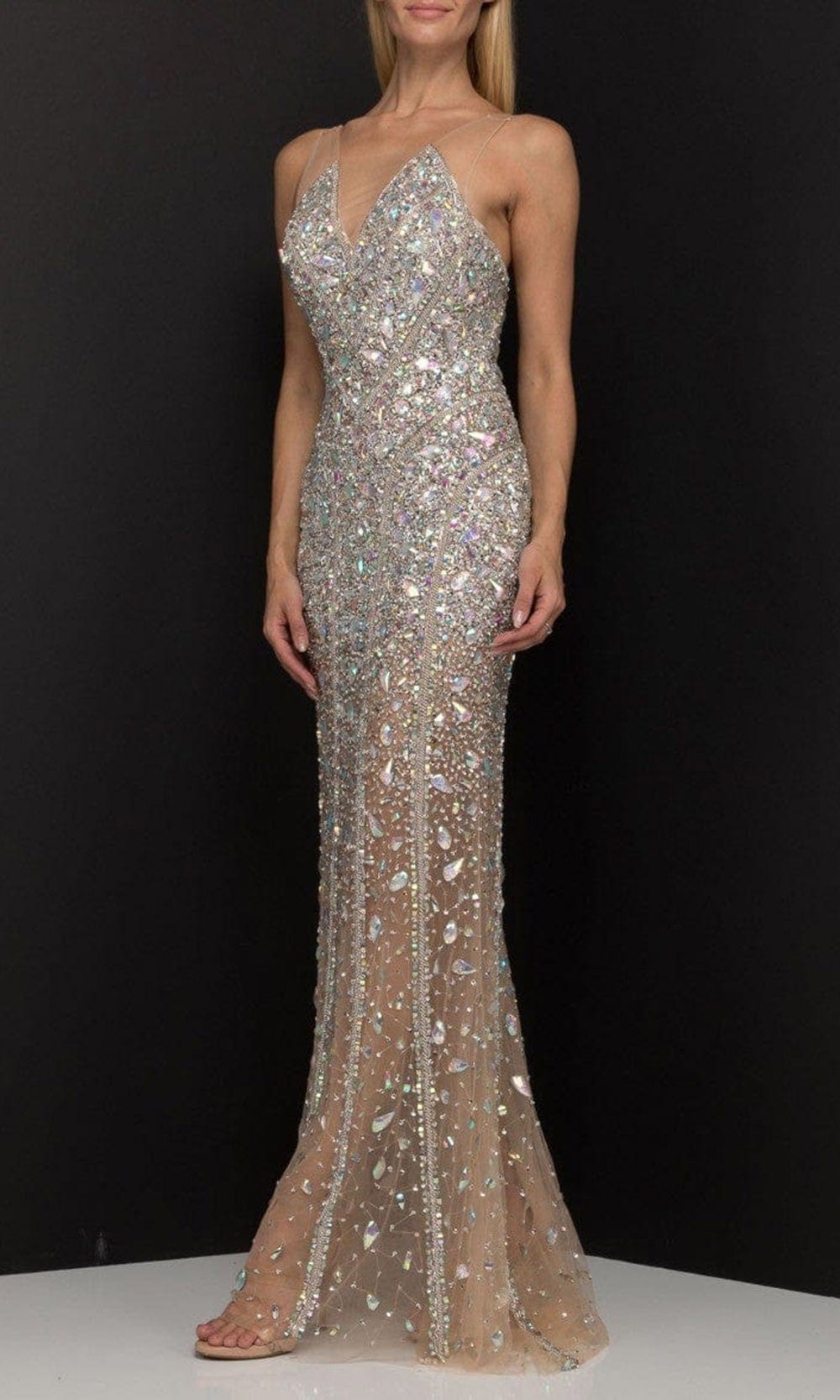 Terani Couture - Beaded Dress 2017P1470 In Neutral and Silver