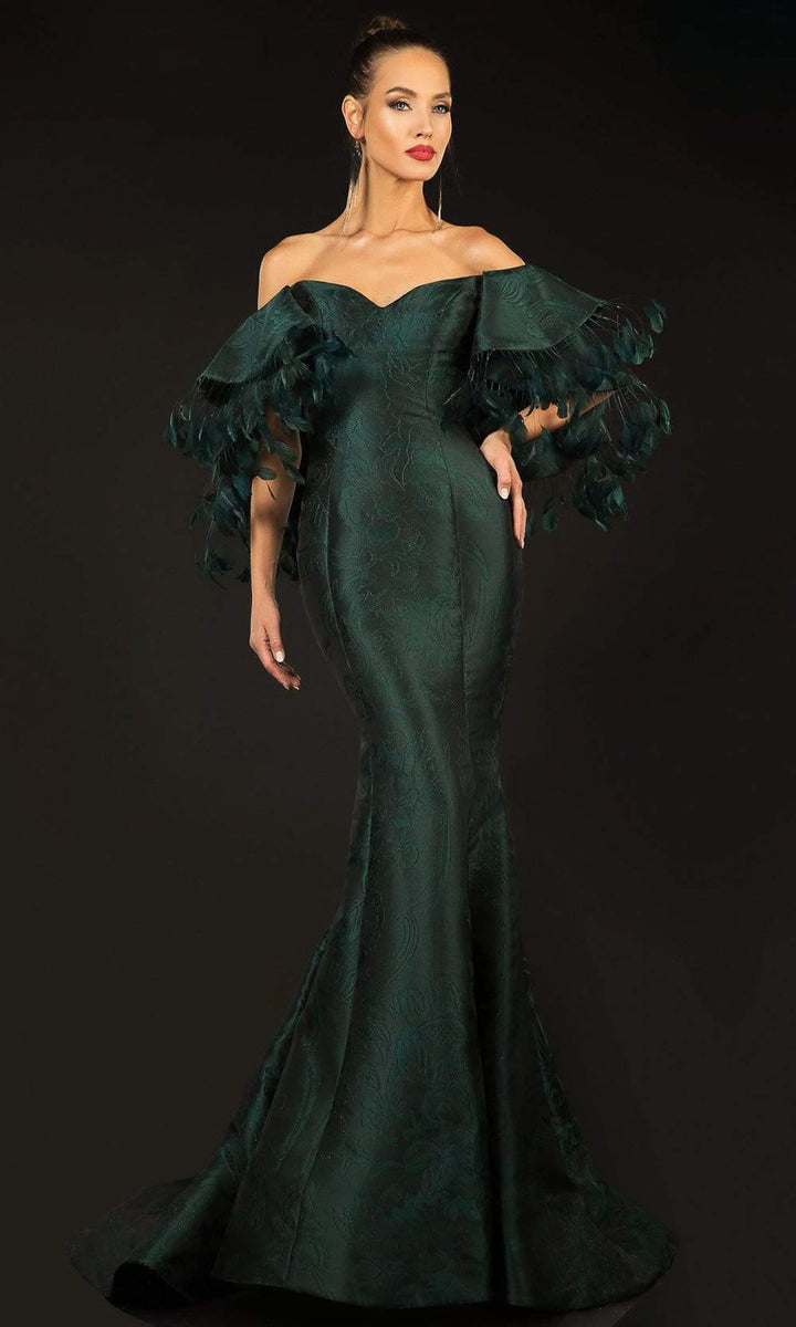 Terani Couture - Jacquard Dress 2021E2796 In Green