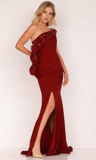 Terani Couture 2021E2824 - Embellished Asymmetric Evening Gown Evening Dresses 0 / Merlot