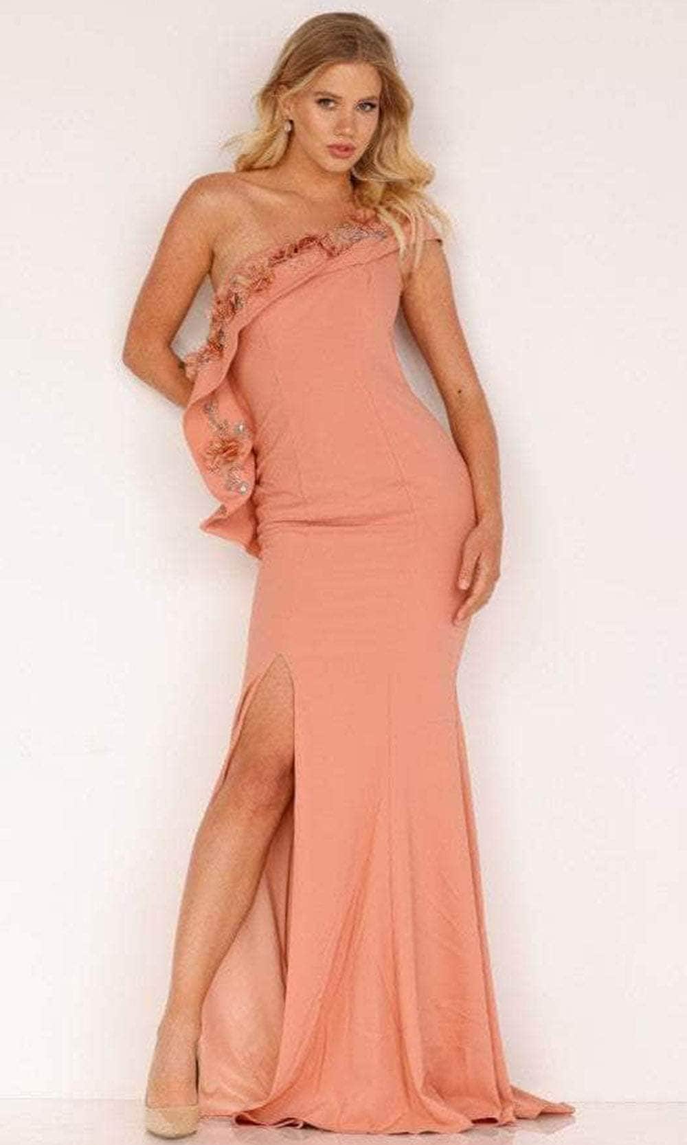 Terani Couture 2021E2824 - Embellished Asymmetric Evening Gown Evening Dresses 0 / Salmon