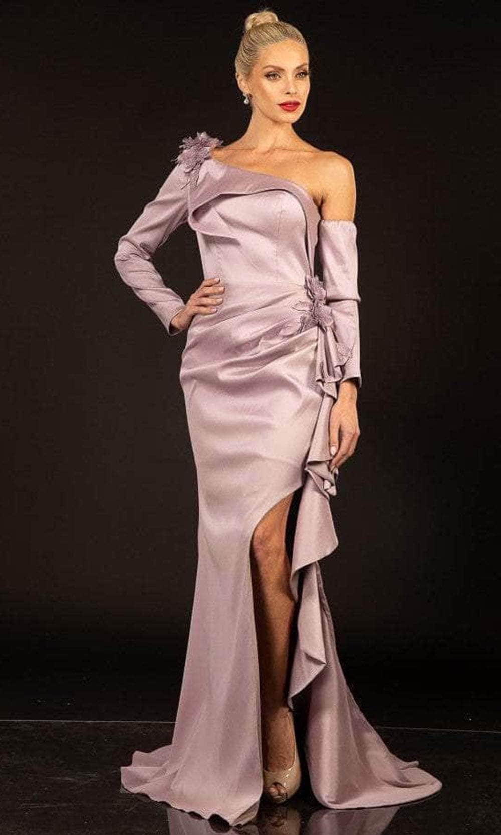Terani Couture 2021E2831 - Asymmetric Ruffle Drape Evening Gown Evening Gown 0 / Mauve