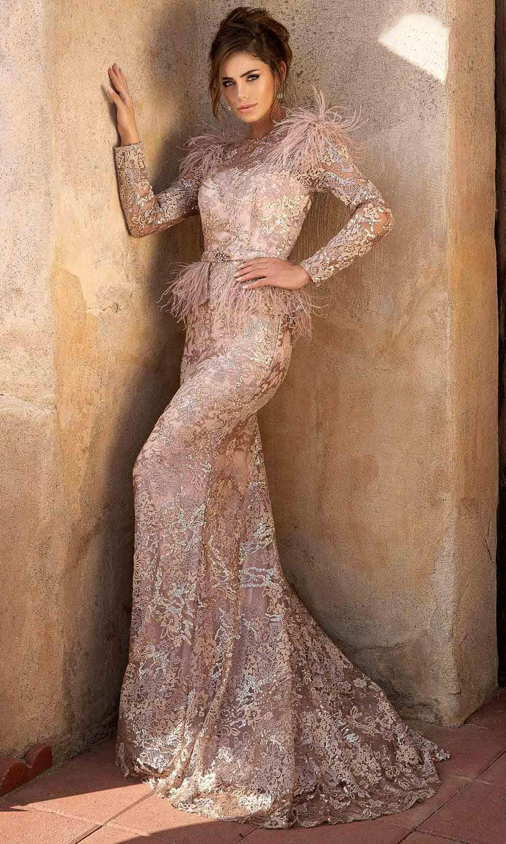 Terani Couture 2027E2933 - Jewel Neck Sequin Lace Evening Gown Evening Dresses 00 / Dusty Rose