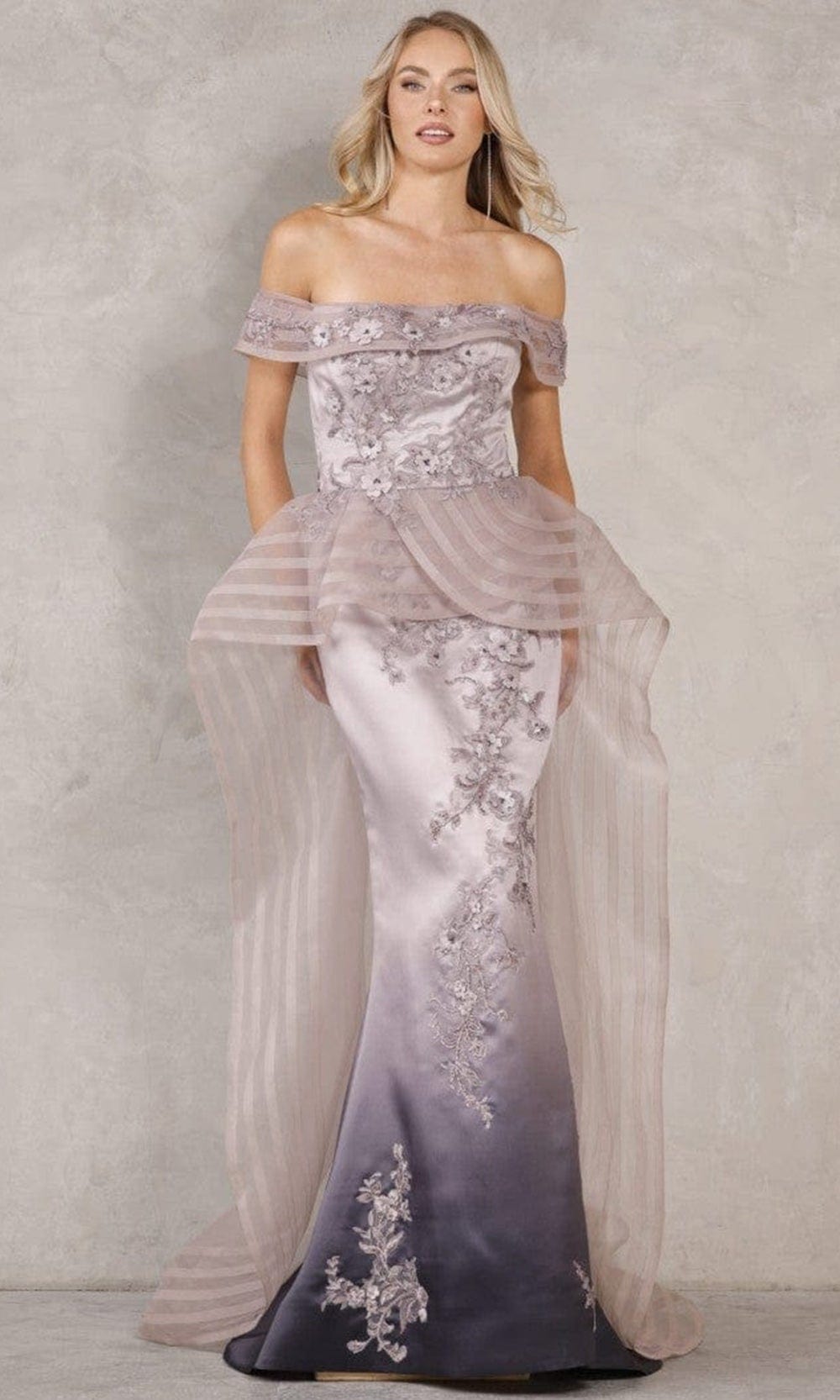 Terani Couture 2111E4746 - Off-shoulder Formal Gown Evening Dresses 00 / Lilac Ombre