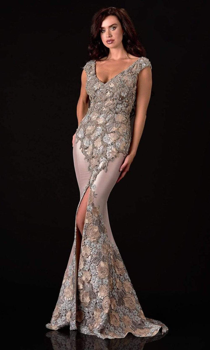 Terani Couture - Embroidered Dress 2111M5302 In Gray