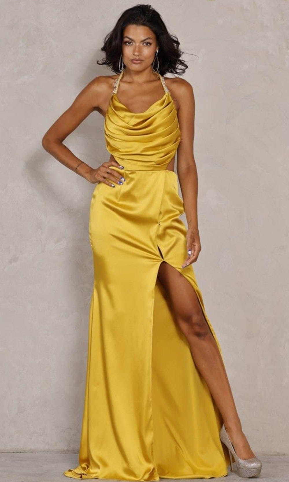 Terani Couture - 2111P4201 Draped Bodice Gown Special Occasion Dress 00 / Yellow
