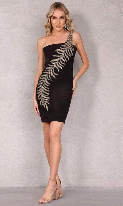Terani Couture 2221C0331 - One Shoulder Applique Cocktail Dress Cocktail Dress 0 / Black