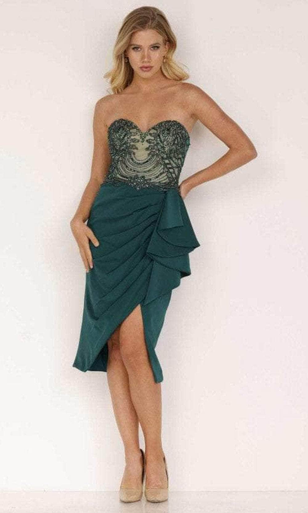 Terani Couture 2221C0353 - Sweetheart Side Peplum Cocktail Dress Cocktail Dress 0 / Emerald