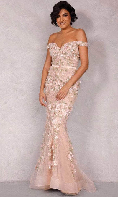 Terani Couture 2221GL0424 - Floral Off Shoulder Evening Gown Evening Gown 0 / Blush-Multi