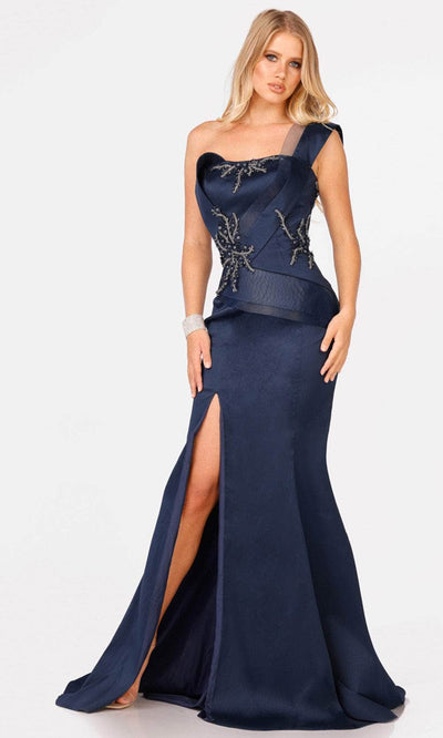 Terani Couture 231E0253 - Pleated Bodice Sweetheart Evening Gown Special Occasion Dress 0 / Navy