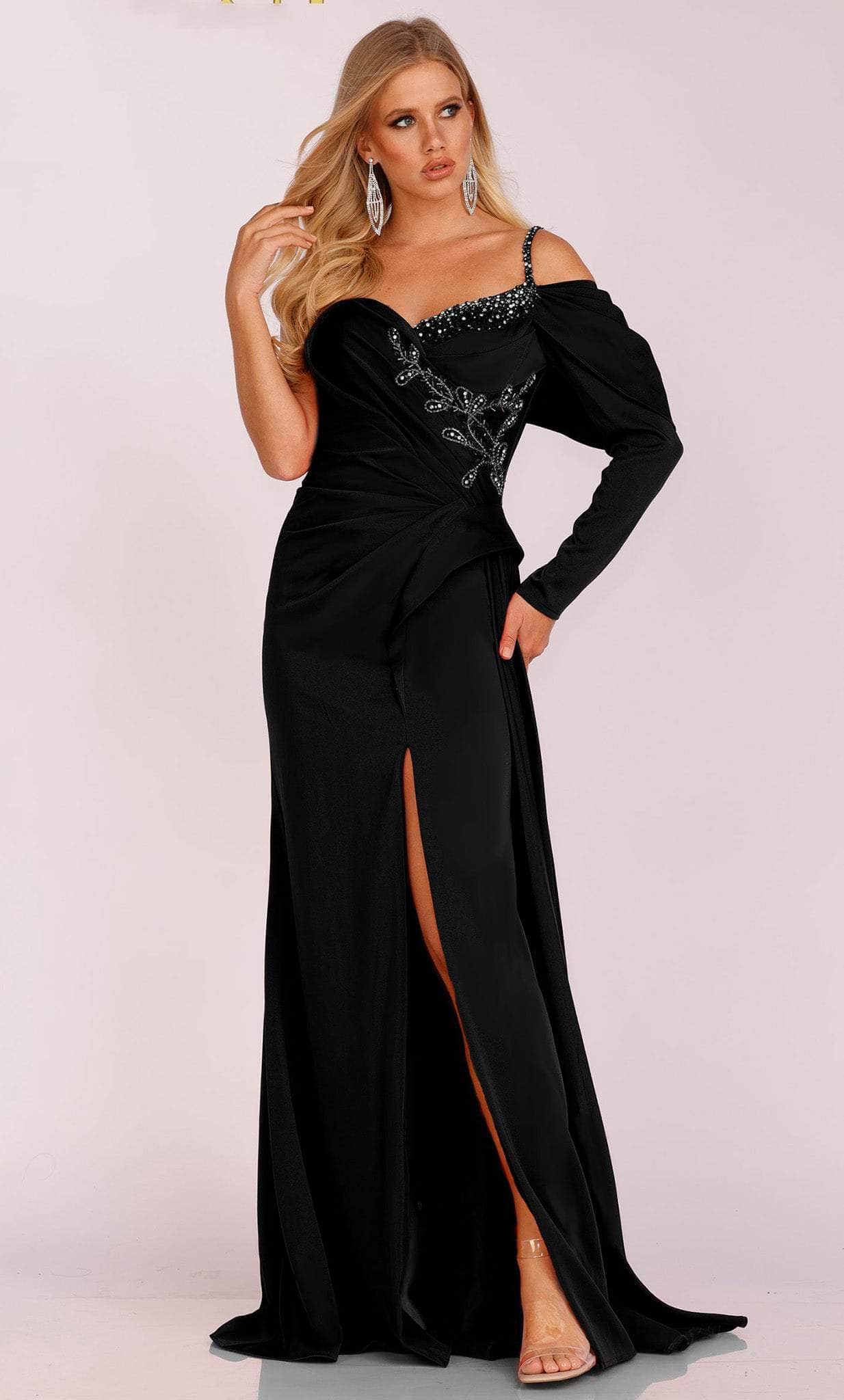 Terani Couture 231E0614 - Sweetheart Ruche Satin Evening Gown Special Occasion Dress 0 / Black