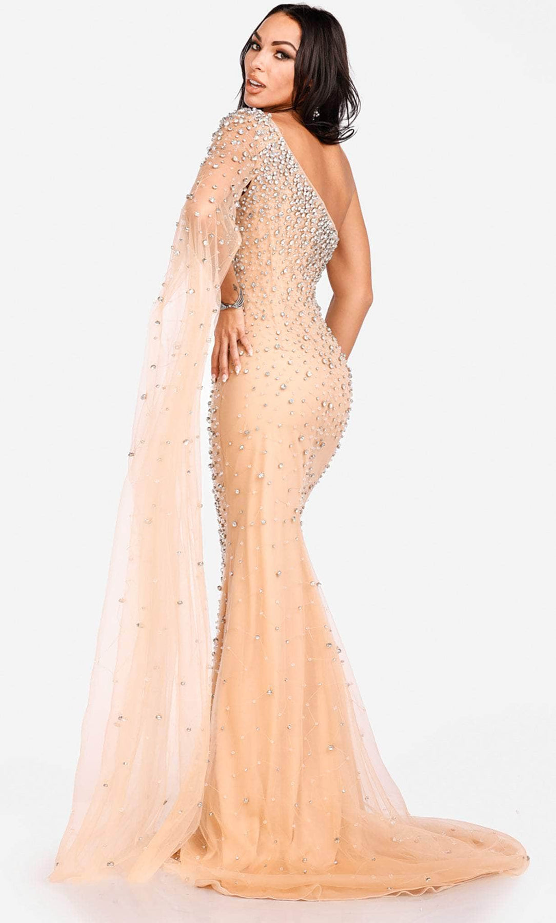 Terani Couture 231GL0401 - One-Sleeve Side Cape Evening Dress Special Occasion Dress