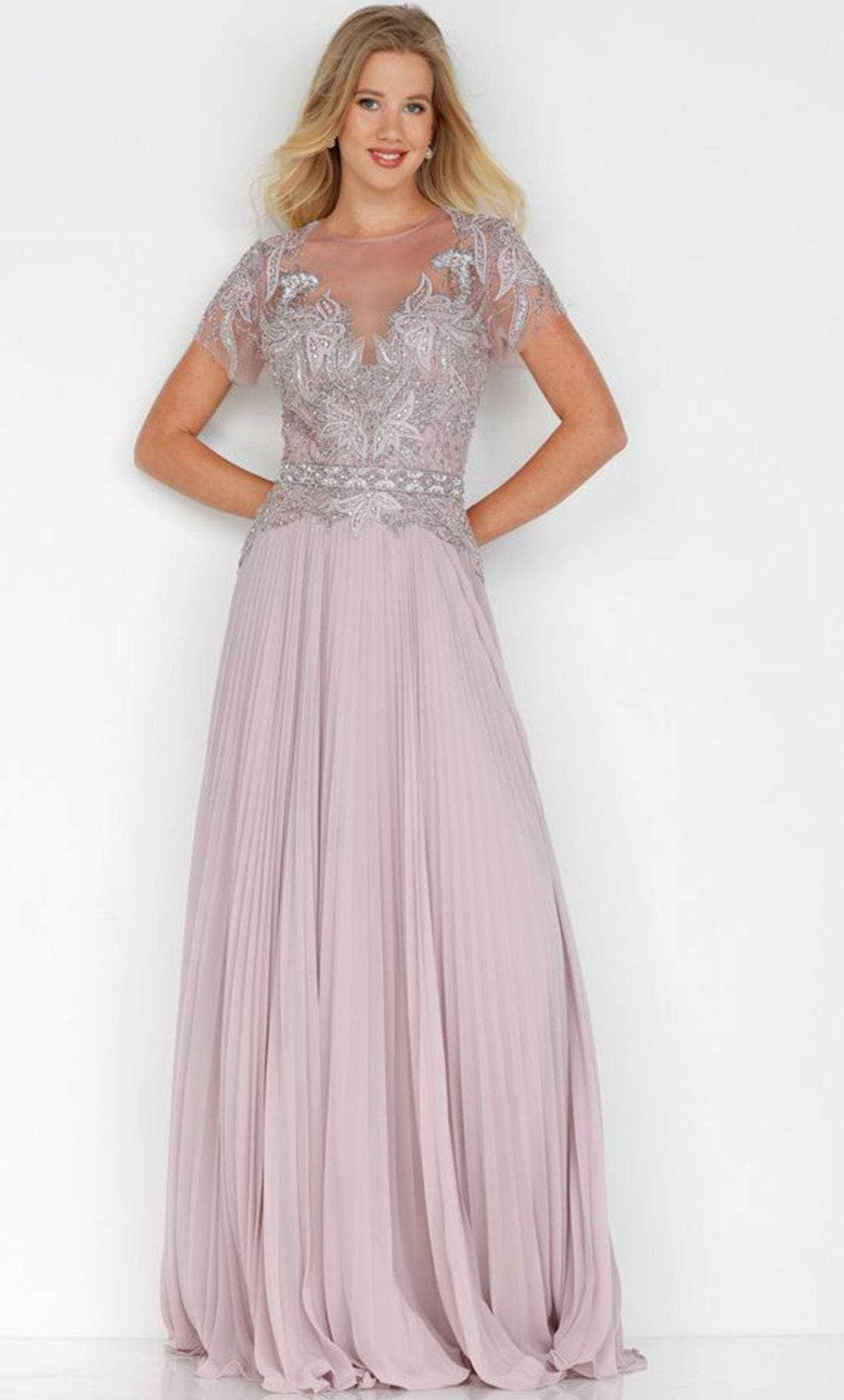 Terani Couture 231M0343 - Embellished Short Sleeve Formal Dress Special Occasion Dress 0 / Mink Silver