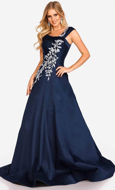 Terani Couture 231M0472 - Embroidered A-line Voluminous Gown Special Occasion Dress 00 / Navy