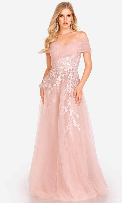 Terani Couture 231M0481 - Floral Embellished Off-Shoulder Gown Special Occasion Dress 0 / Mauve