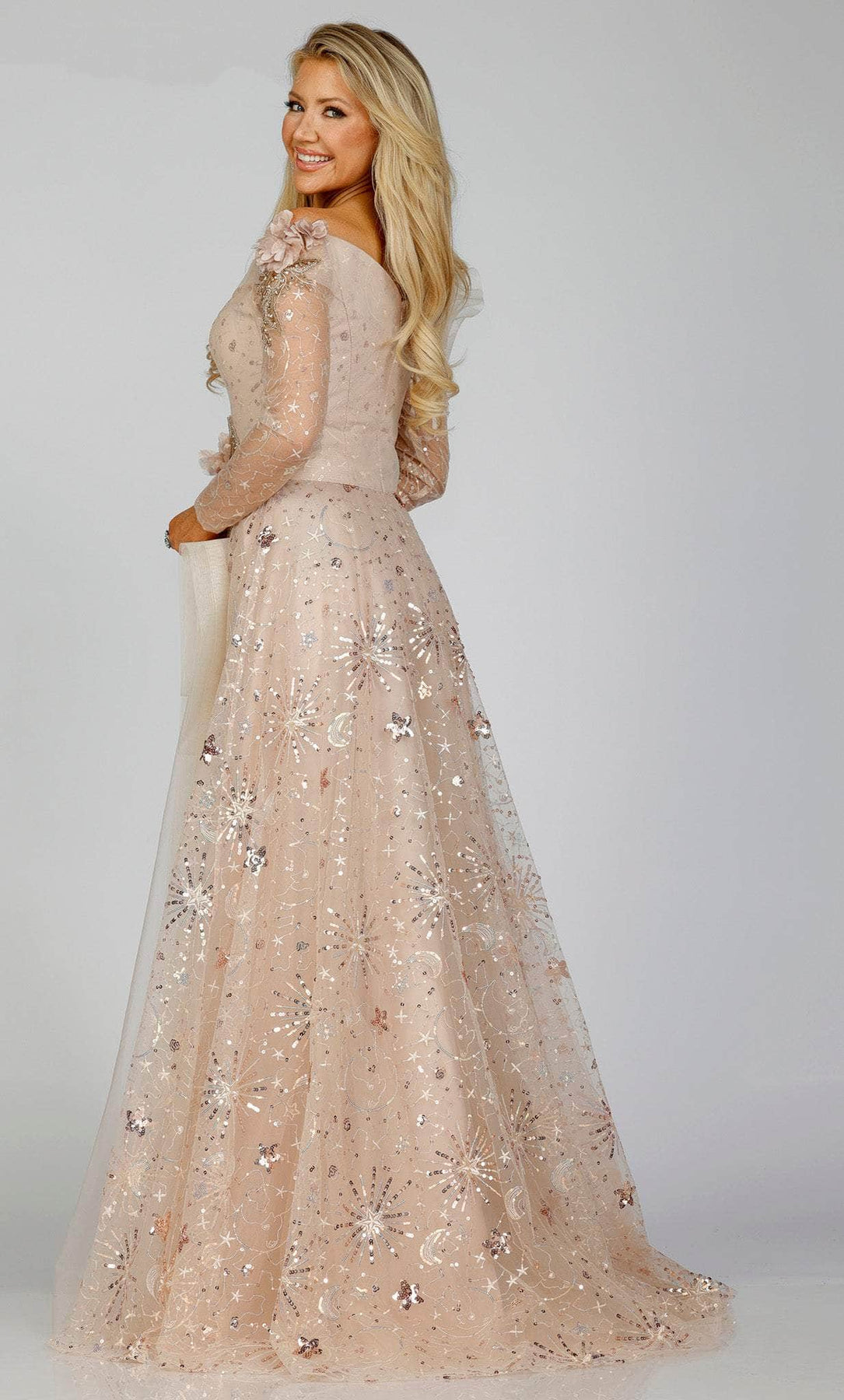 Terani Couture 231M0488 - Long Sleeve Formal Asymmetrical Gown Special Occasion Dress