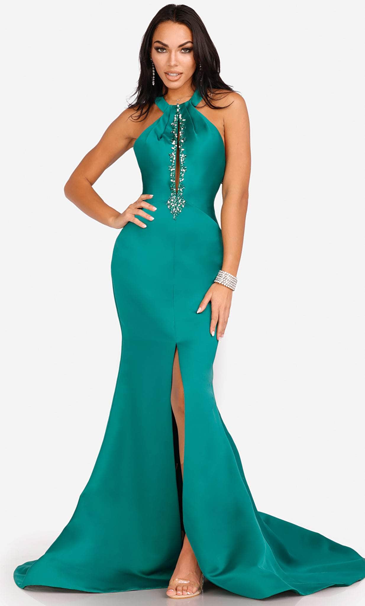 Terani Couture 231P0107 - Beaded Cutout Prom Gown Special Occasion Dress 00 / Emerald