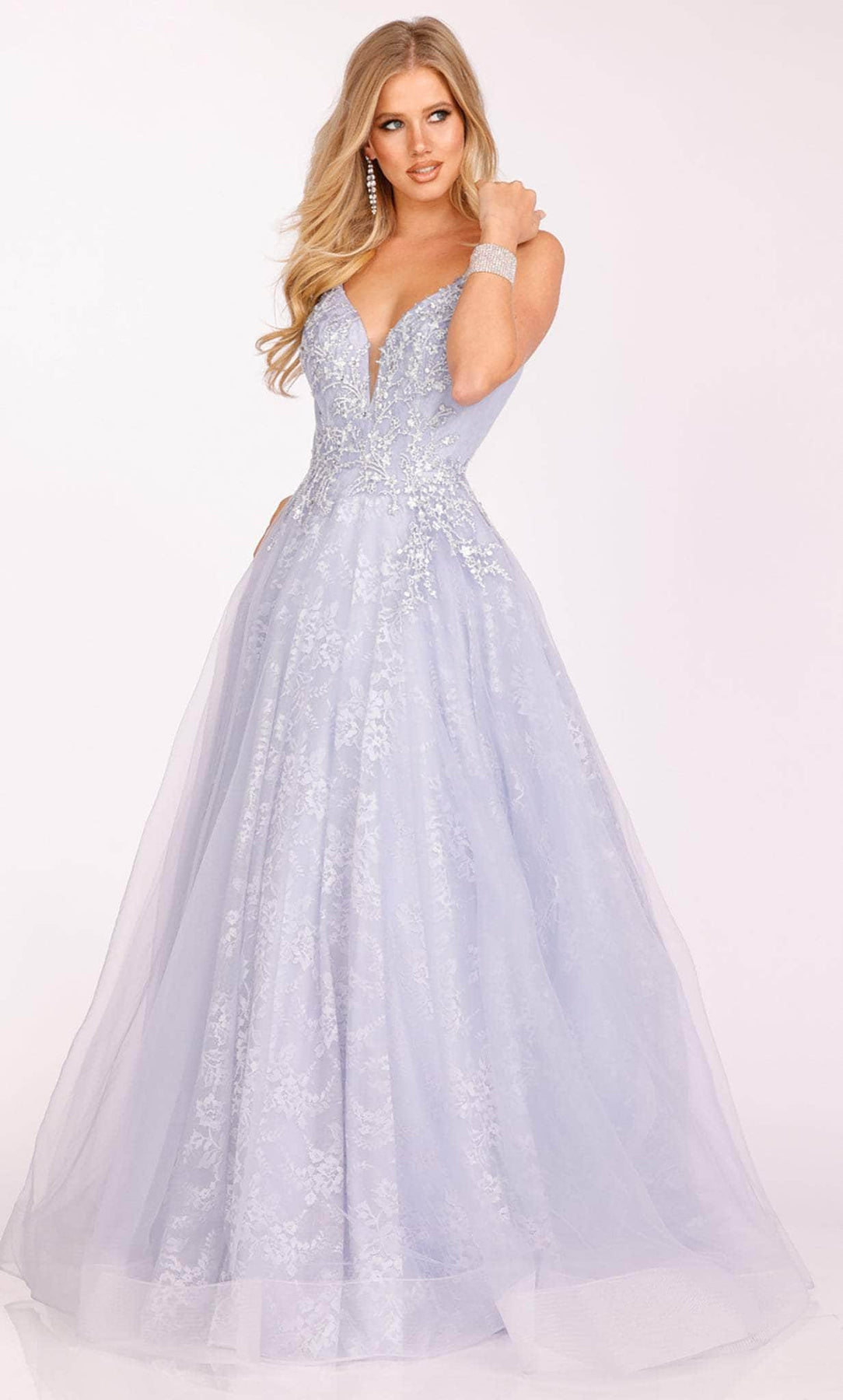 Terani Couture 231P0556 - A-line Lace Inset Full Length Gown Special Occasion Dress 00 / Blue