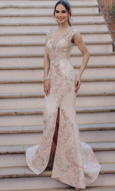 Terani Couture 232M1505 - Cap Sleeve Embroidered Evening Dress Special Occasion Dress 00 / Blush