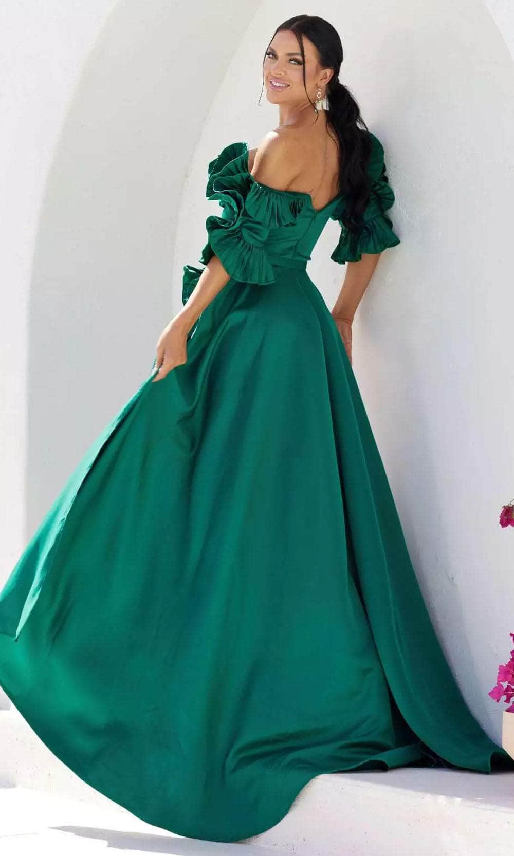 Terani Couture 232M1510 - Ruffle Sleeve Satin Evening Dress Evening Dresses