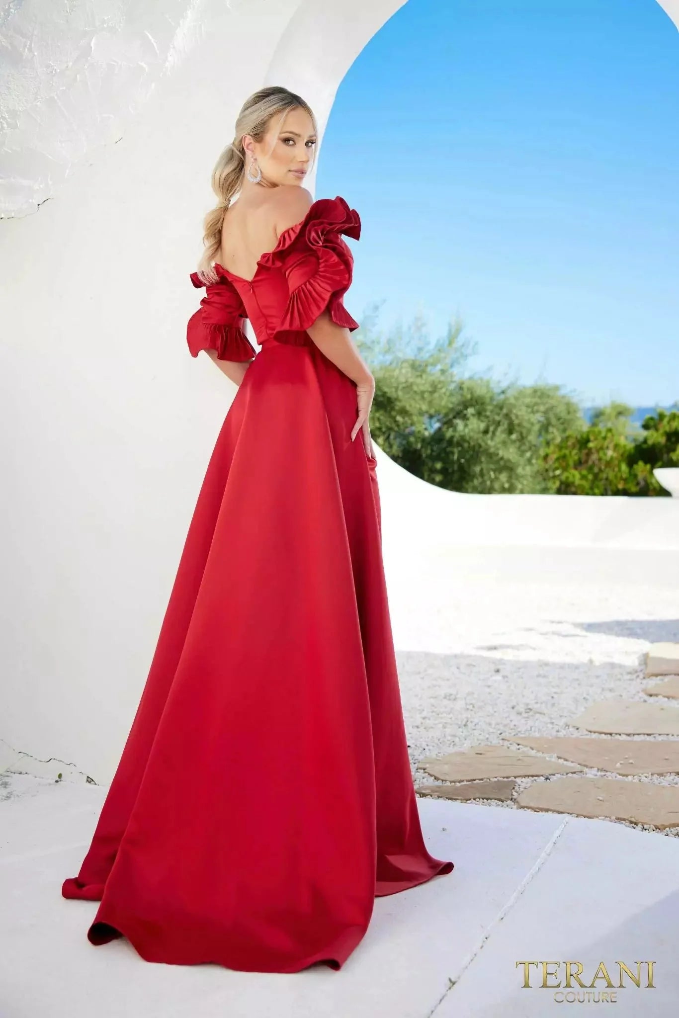 Terani Couture 232M1510 - Satin Ruffle Sleeves Evening Dress Special Occasion Dress