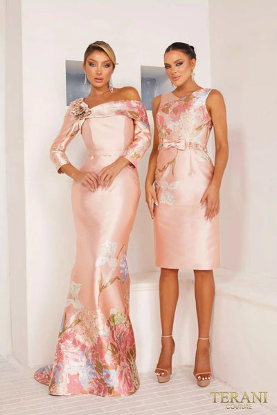 Terani Couture 241C2314 - V-Neck 3D Waist Band Evening Dress Special Occasion Dress