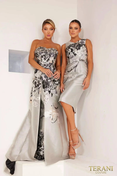 Terani Couture 241C2314 - V-Neck 3D Waist Band Evening Dress Special Occasion Dress
