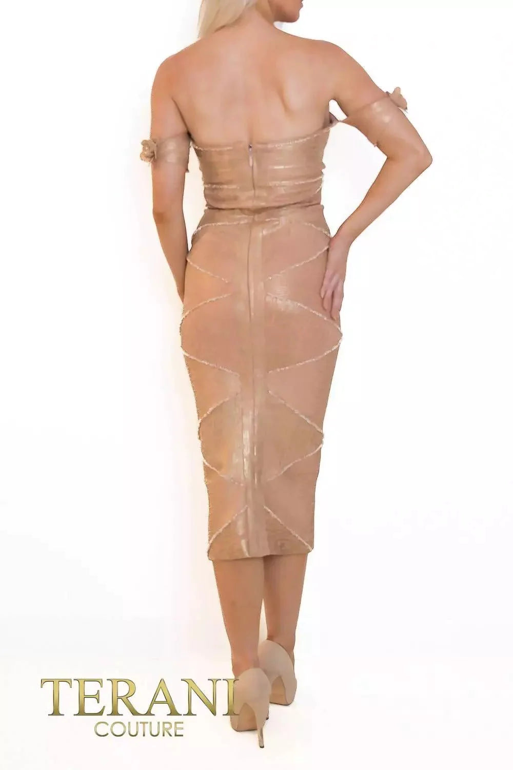 Terani Couture 241C2318 - off-Shoulder Tea-Length Dress Special Occasion Dress