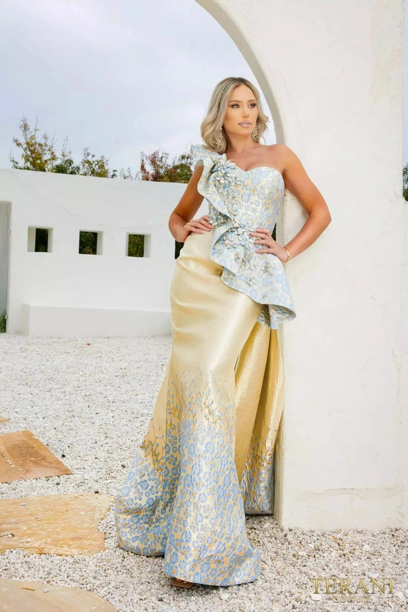 Terani Couture 241E2402 - Asymmetrical A-Line Overskirt Evening Dress Special Occasion Dress