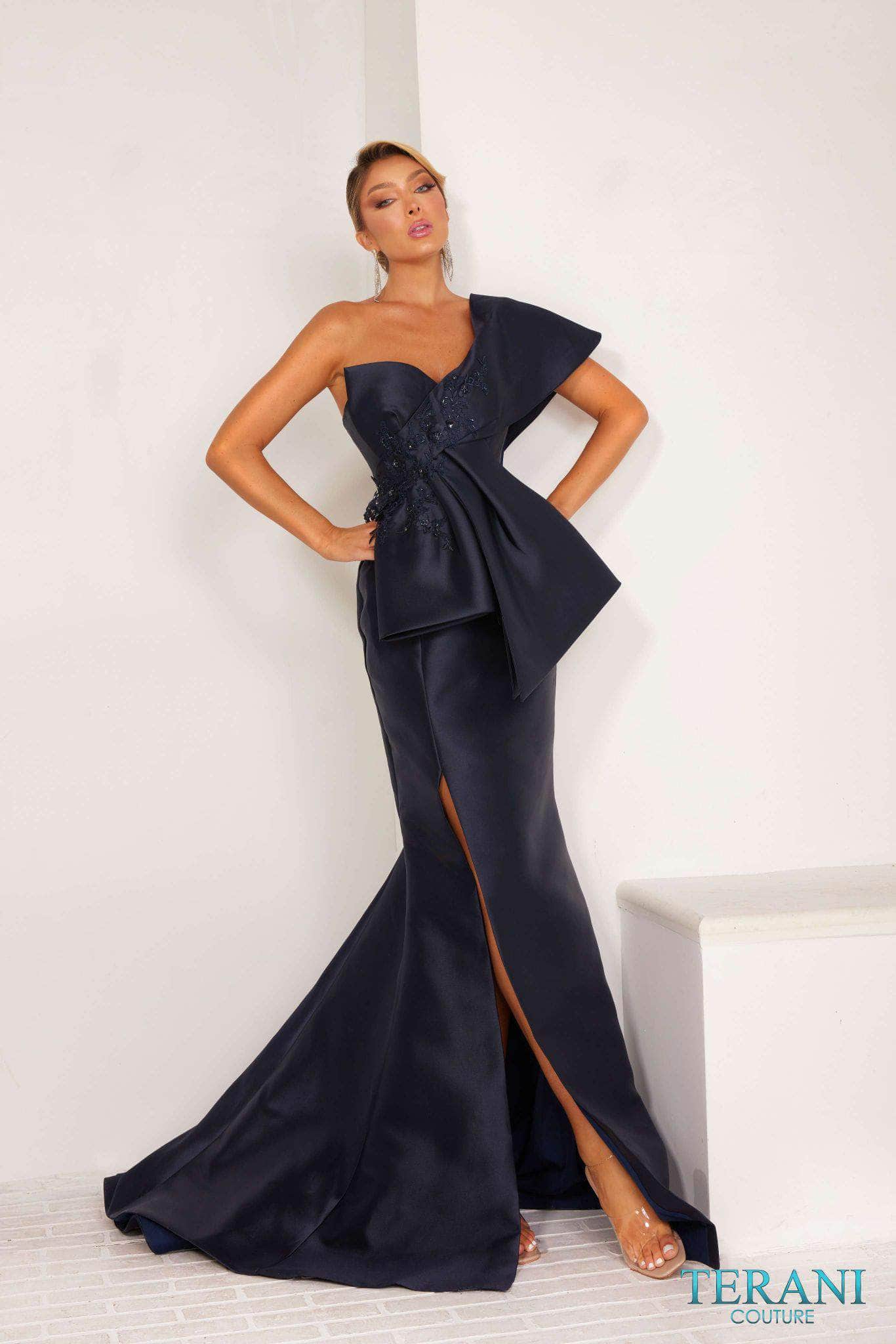 Terani Couture 241E2468 - Applique Draped Evening Dress Special Occasion Dress