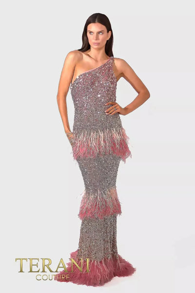 Terani Couture 241GL2602 - Sparkling Bead Embellished One-Sleeve Dress Special Occasion Dress