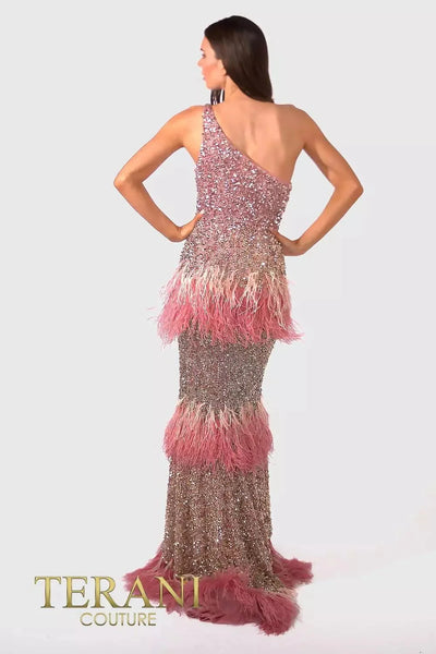 Terani Couture 241GL2602 - Sparkling Bead Embellished One-Sleeve Dress Special Occasion Dress