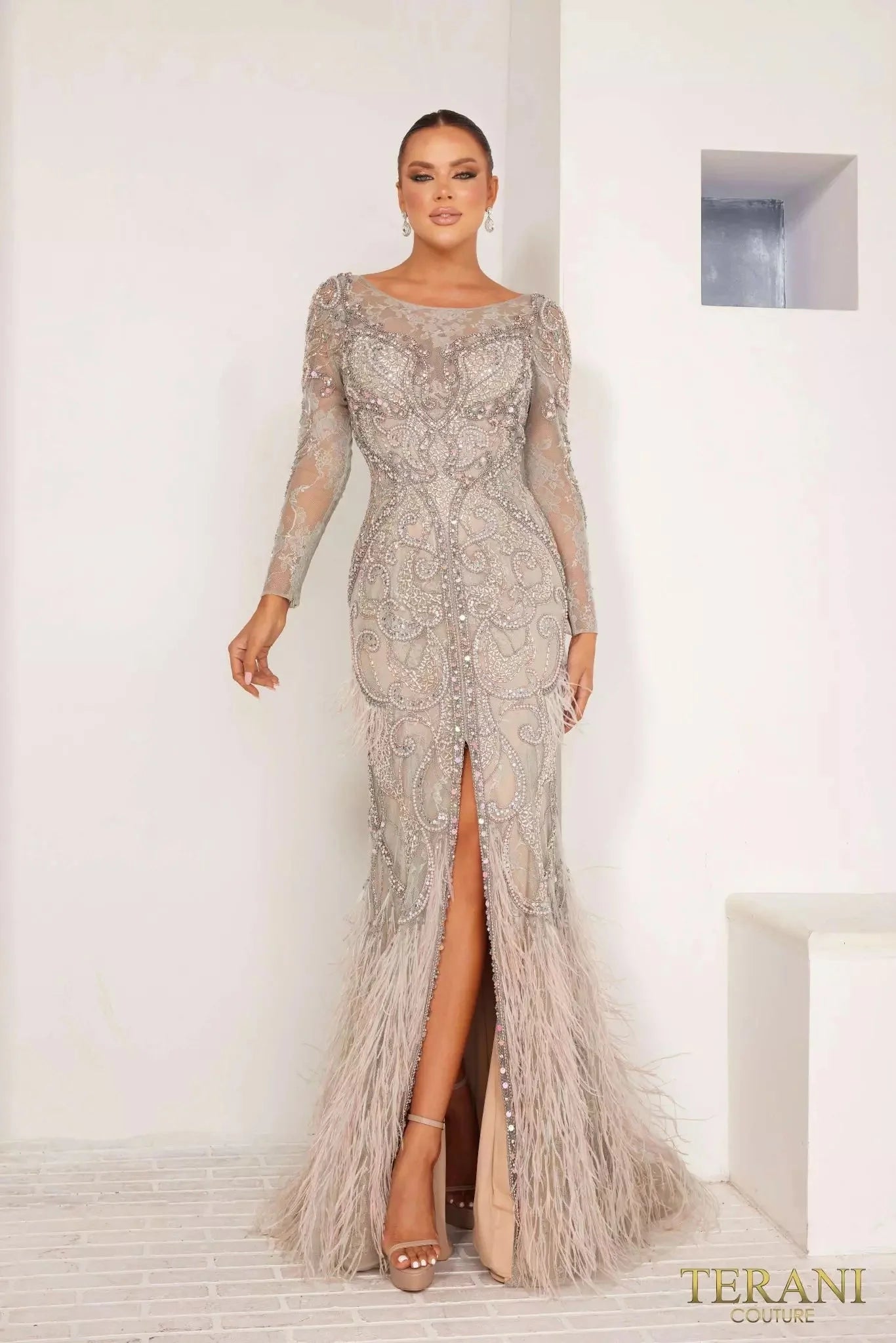 Terani Couture 241GL2698 - Long Sleeve Beaded Dress Special Occasion Dress