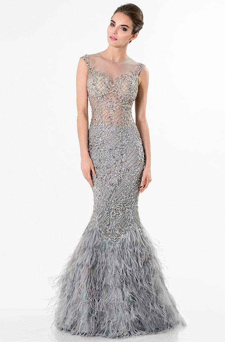 Terani Couture - Gleaming Nude Illusion Trumpet Gown 1521GL0816A Special Occasion Dress 00 / Silver