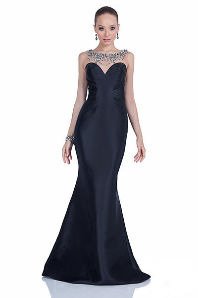 Terani Couture - Gorgeous Back Detailed Jewel Illusion Mermaid Gown Special Occasion Dress 00 / Black