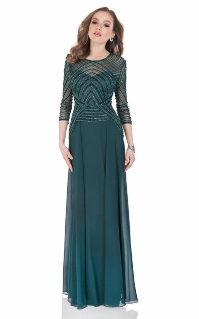Terani Couture - Quarter Sleeve Shimmering Long Gown 1623M1860 Special Occasion Dress 00 / Hunter Green
