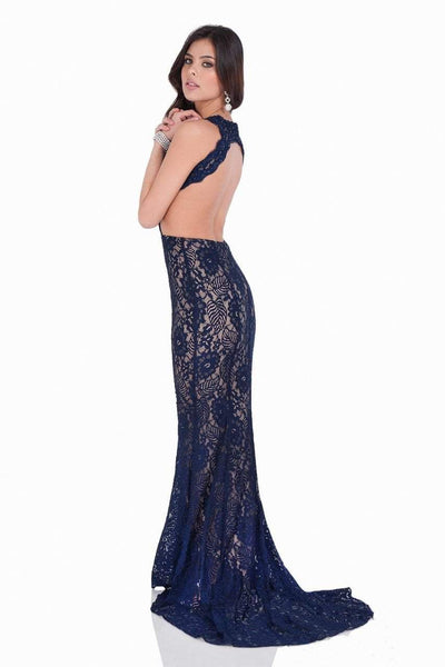 Terani Couture - Scalloped Lace Mermaid Gown with Cutouts 1623E1652 InNavy Nude