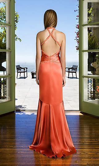La Femme - 12278 V Neck Halter Neck High Low Mermaid Prom Dress in Orange