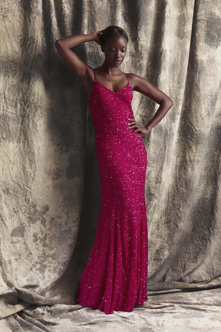 Theia - 881312 Sequined Spaghetti Strap Evening Dress Special Occasion Dress 12 / Pink