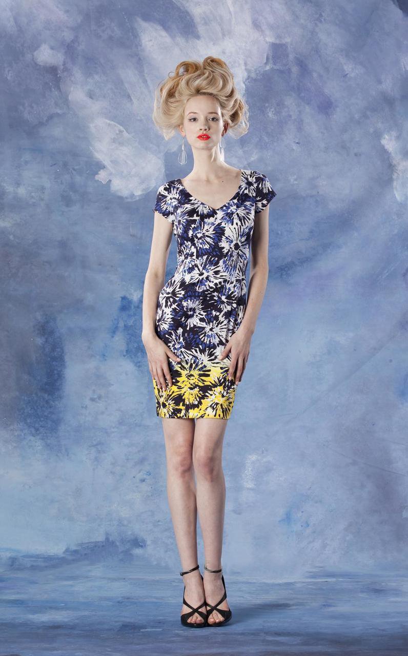 Theia - 881531 Flower Printed Color Block Dress Special Occasion Dress