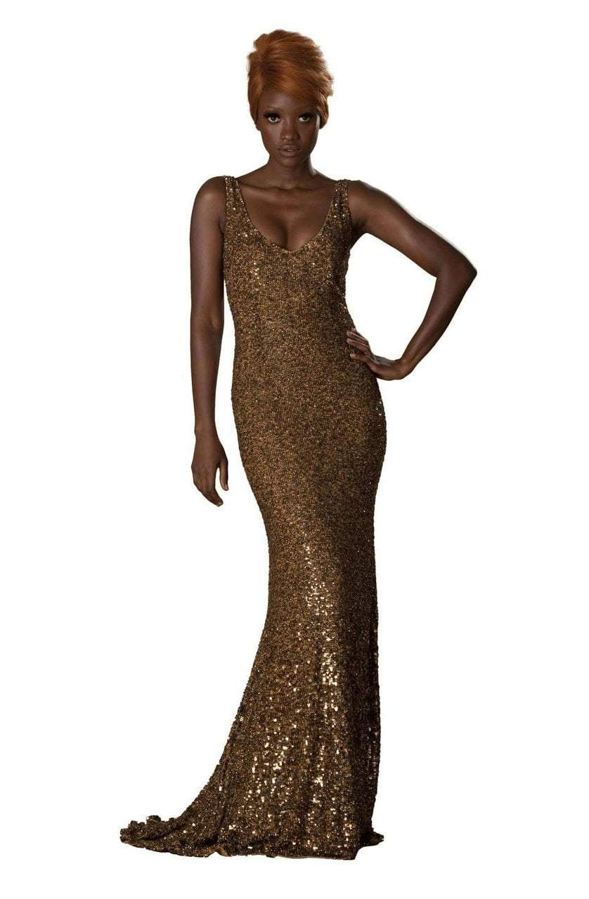 Theia - 881743 Gilded Shimmering Sequined Evening Dress Special Occasion Dress 4 / Gold
