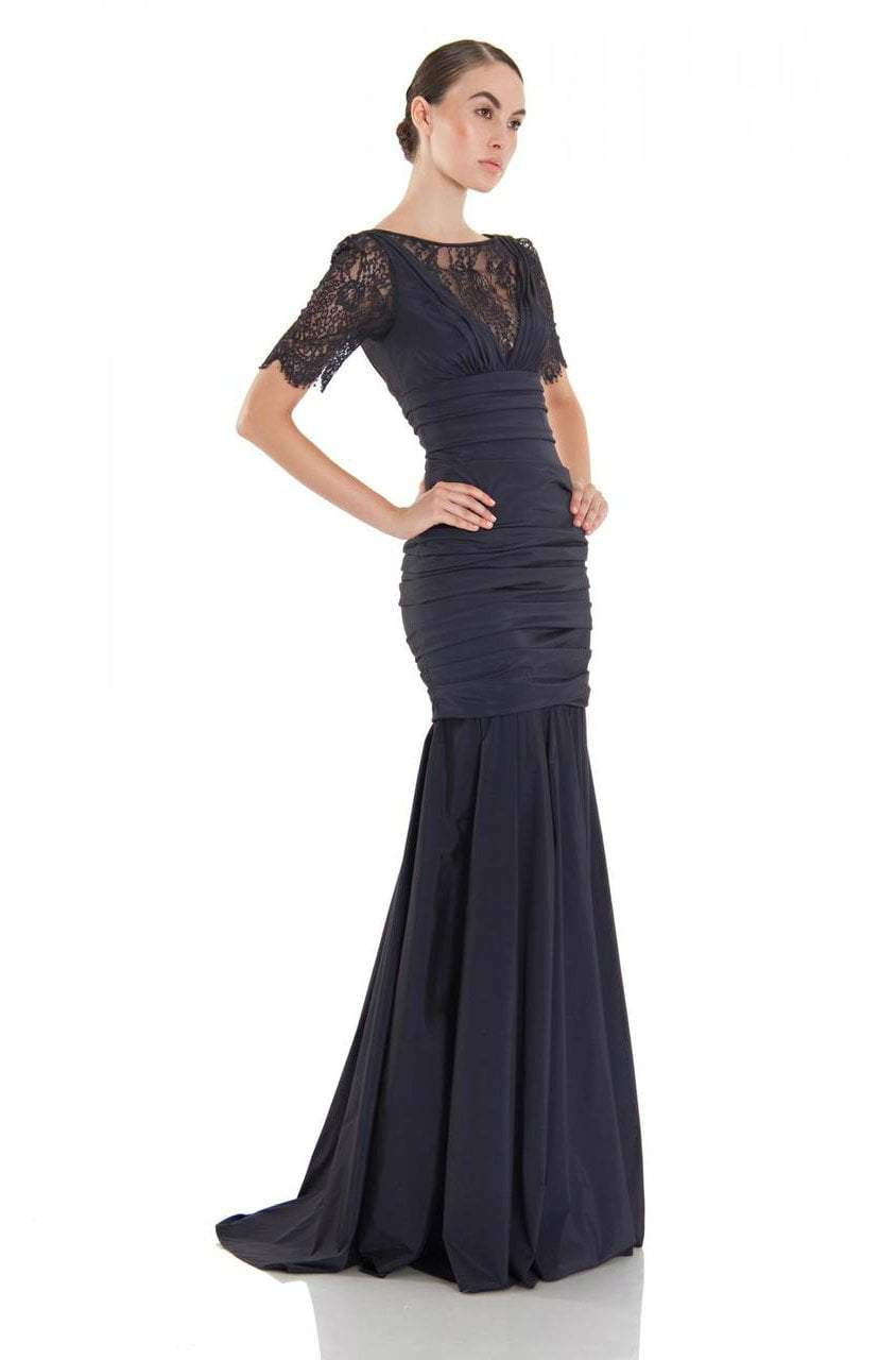 Theia - 881865 Lace Sleeve Ruched Evening Dress Special Occasion Dress 12 / Midnight