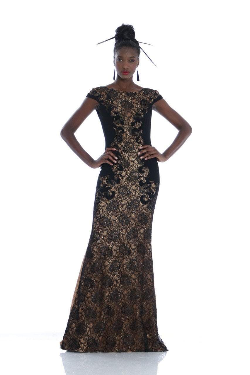 Theia - 882045 Bateau Neck Lace Cap Sleeves Long Gown Special Occasion Dress